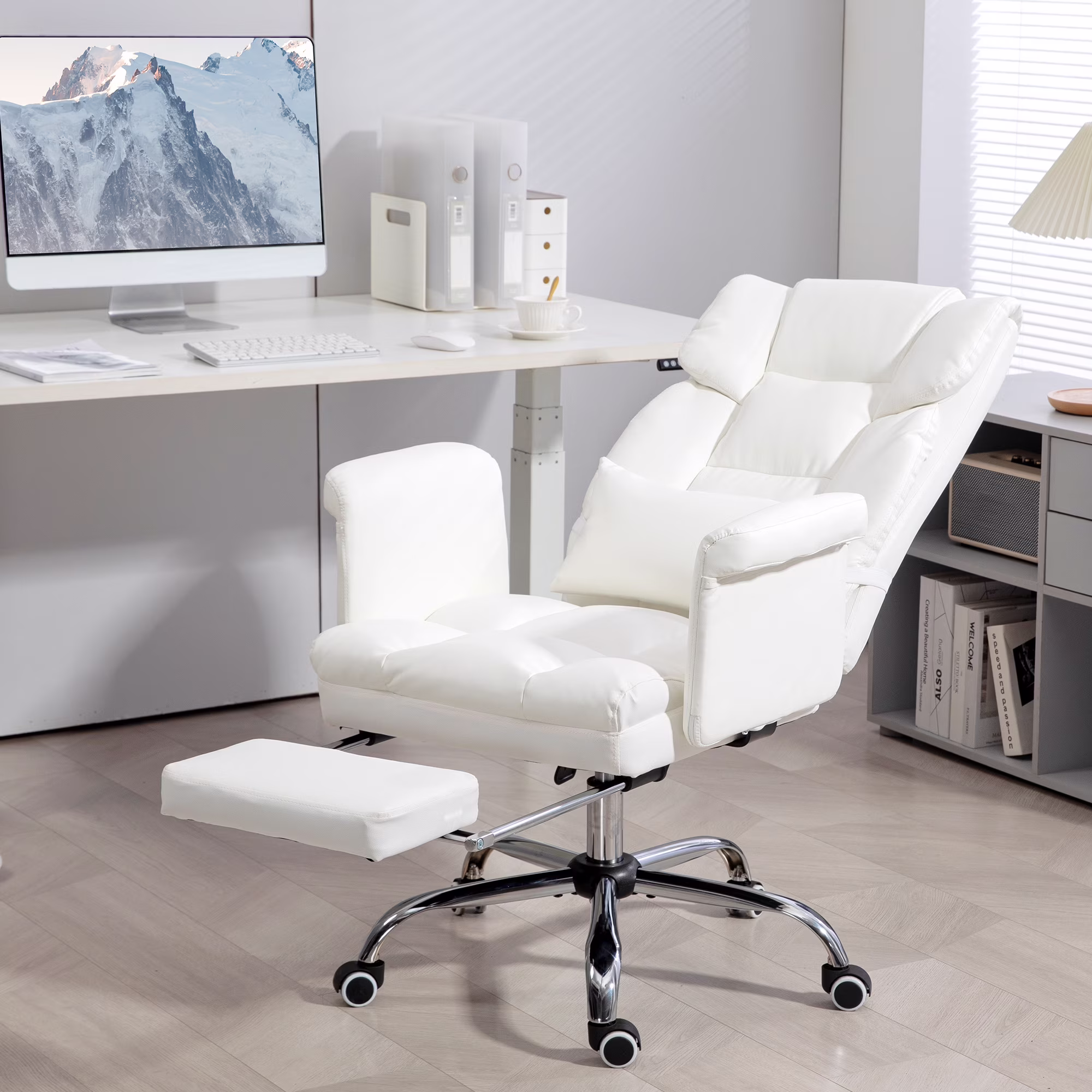 HOMCOM Executive Office Chair with Footrest and Lumbar Support, PU Leather Office Desk Chair, Ergonomic, Reclining and Swivel Chair, Black