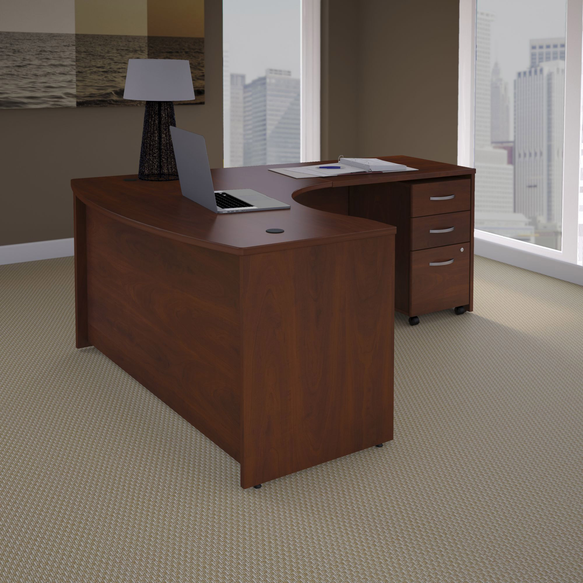 Business Office Pro Right Handed L-Shaped Desk with 3-Drawer Mobile Pedestal