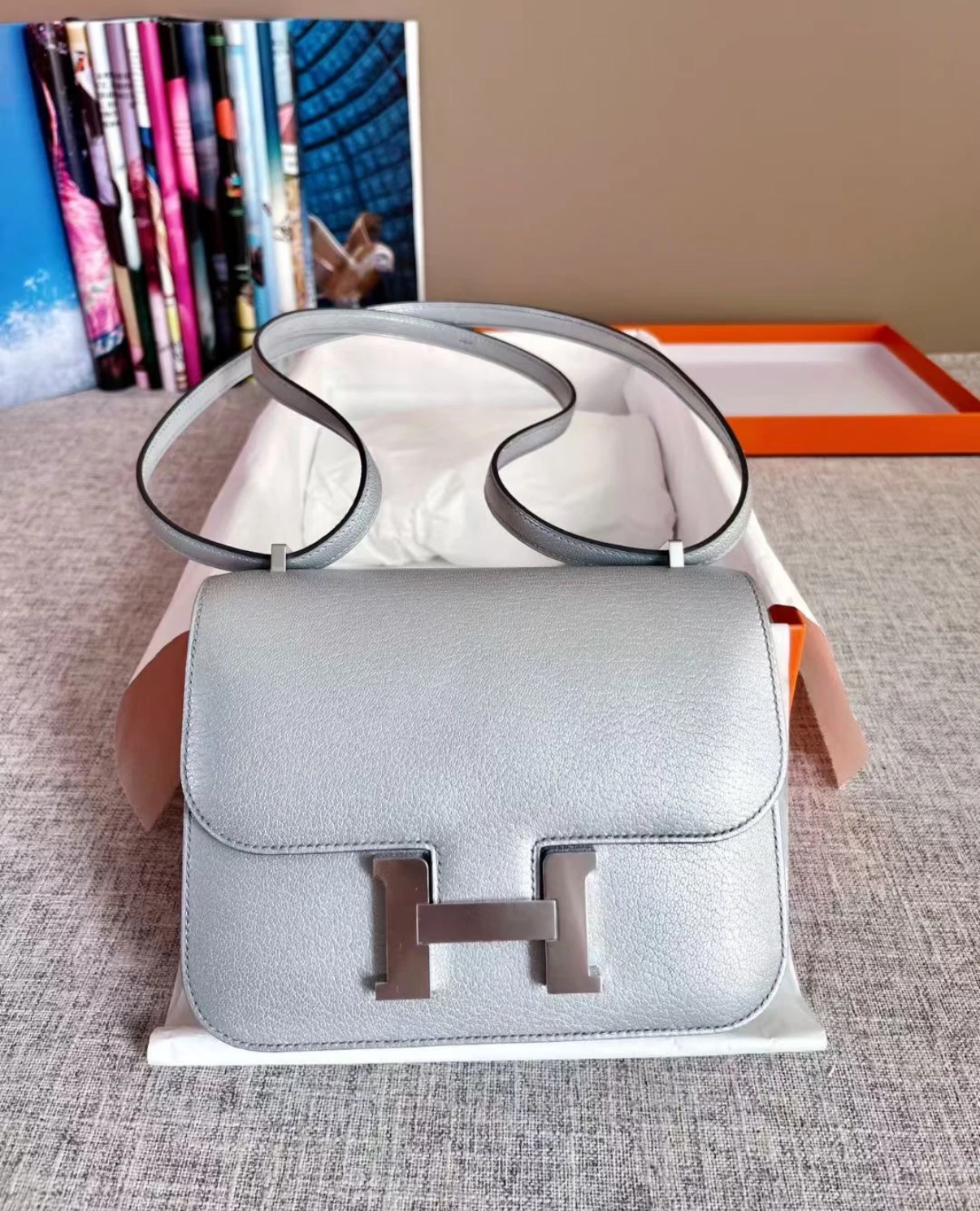 Hermès Constance 19 Olympic Silver Goatskin Custom