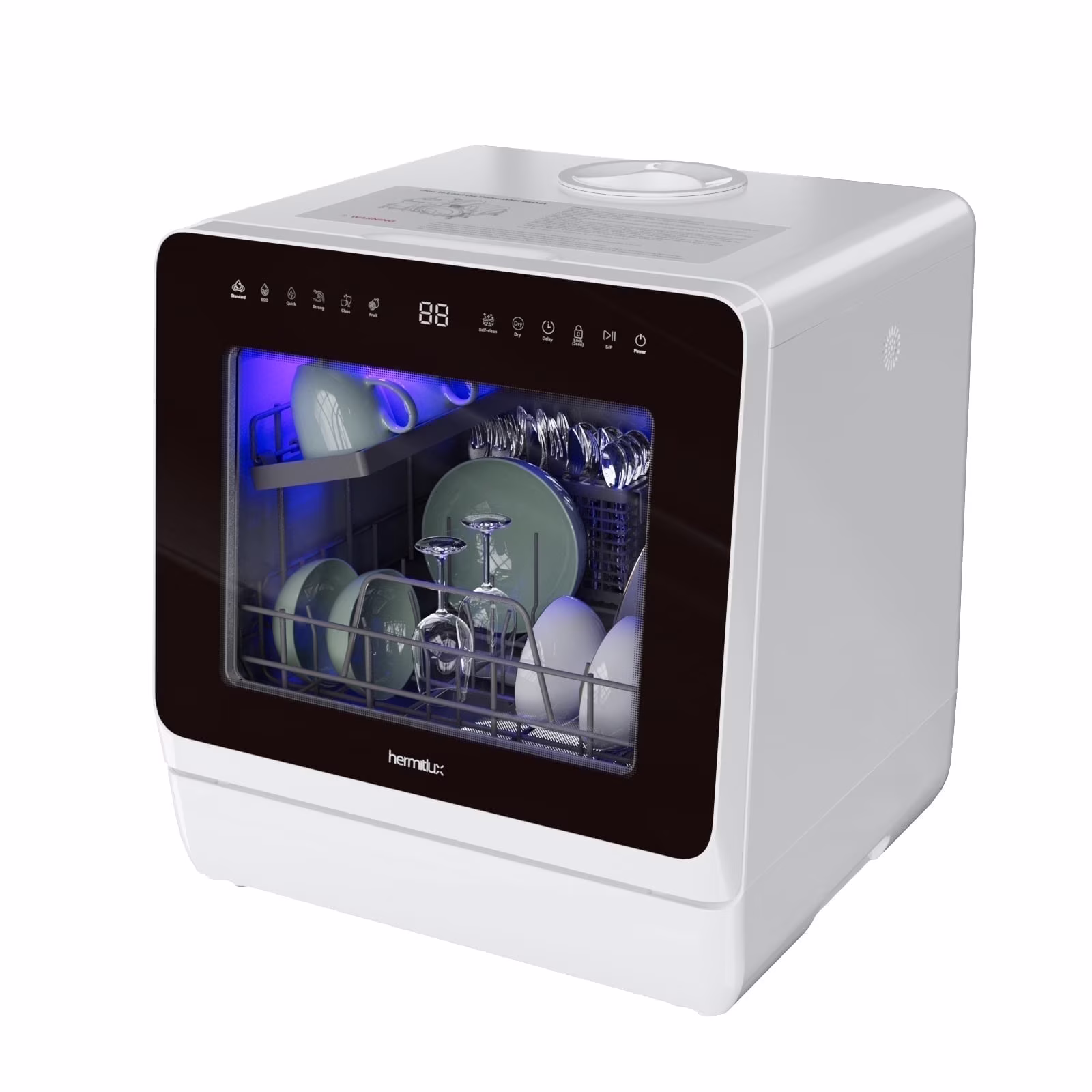 Hermitlux Portable Countertop Dishwasher, 5 Washing Programs, 5L Built-in Water Tank and Air-Dry Function, HMX-DW03