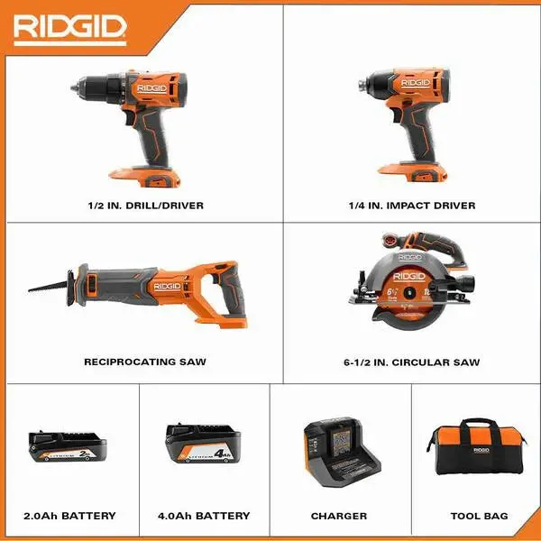 18V Cordless 4-Tool Combo Kit – Includes Drywall Cut-Out Tool. Batteries. Charger & Carrying Bag
