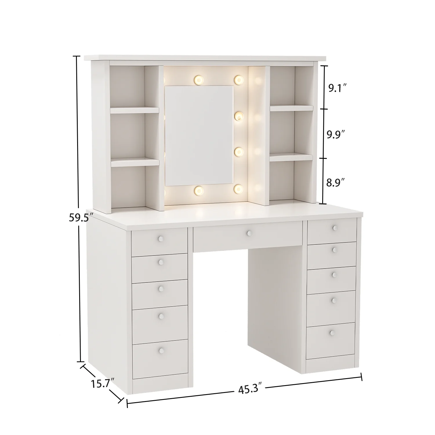 Makeup Vanity Desk with LED Mirror, 11 Drawers & Shelves, 3 Color Modes & Adjustable Brightness