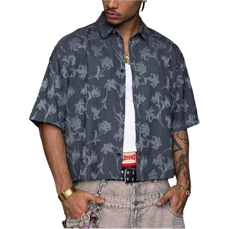 Men's Button Down Shirt Streetwear Crop Top Country Concert Outfits