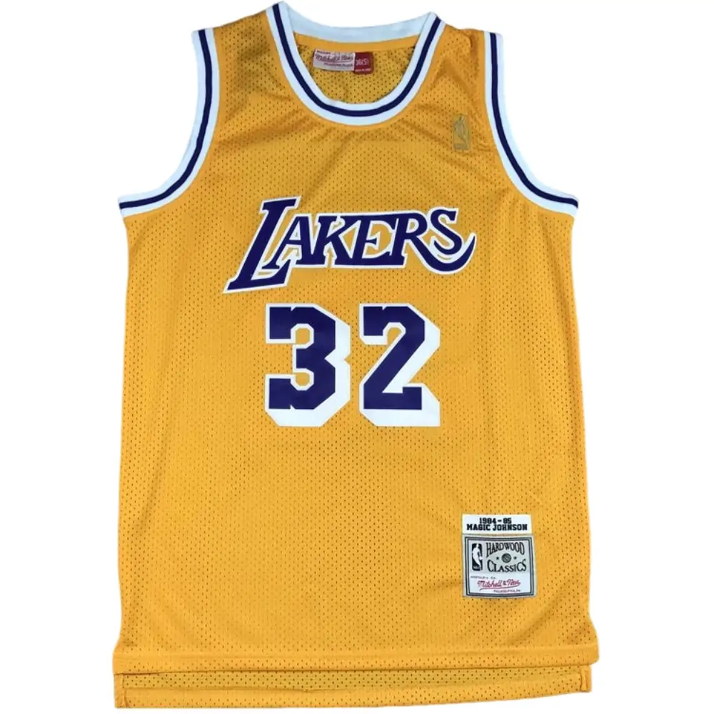 Embroidered MN Retro Jersey Lakers 84/85 Season Crew Neck Yellow No. 32 Johnson