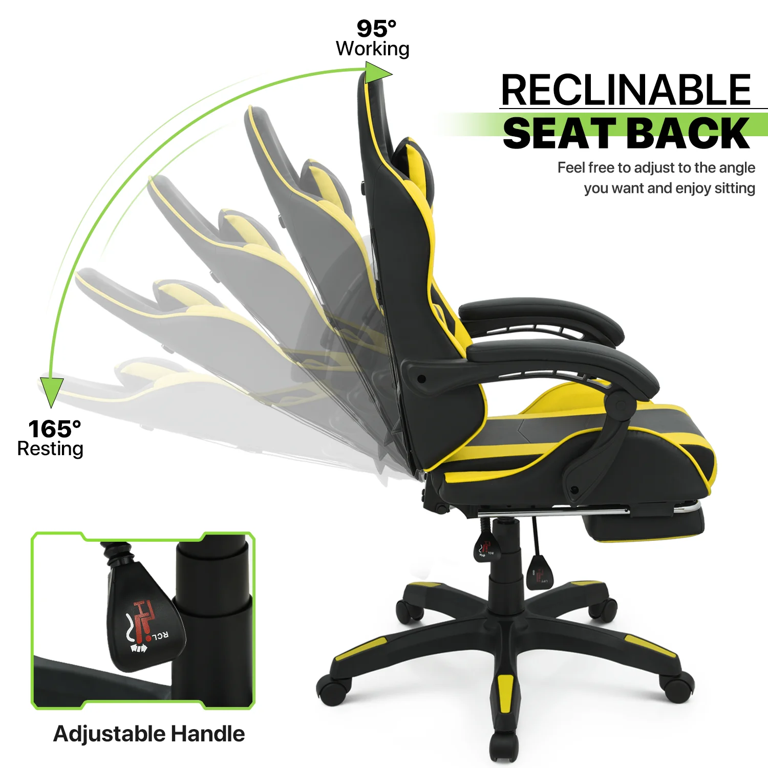 Magshion Adjustable Gaming Chair, Ergonomic PC Computer Seat with Headrest and Lumbar Support for Adults Teens Desk Chair, Black