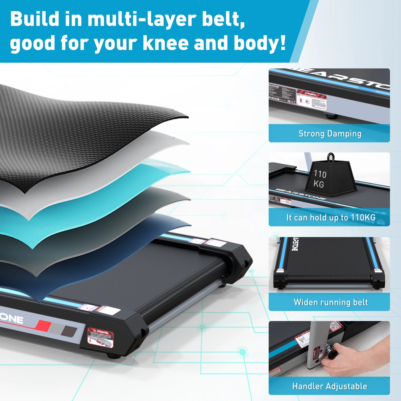 GEARSTONE Treadmills for Home, 2 in 1 Folding Treadmill, Under Desk Treadmill Walking Pad Treadmill with Bluetooth Speakers, Compact & Portable Treadmill with Remote & LED Screen, Office Treadmills