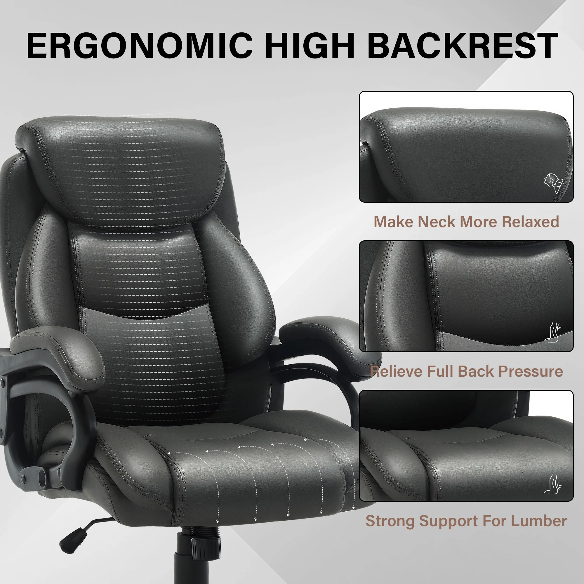 JONPONY Big and Tall Office Chair 500LBS Wide Seat Ergonomic Computer Desk Chair High Back Executive Leather Chair Adjustable Task Chair Lumbar Back Support 8 Hours Heavy Duty Design,Black