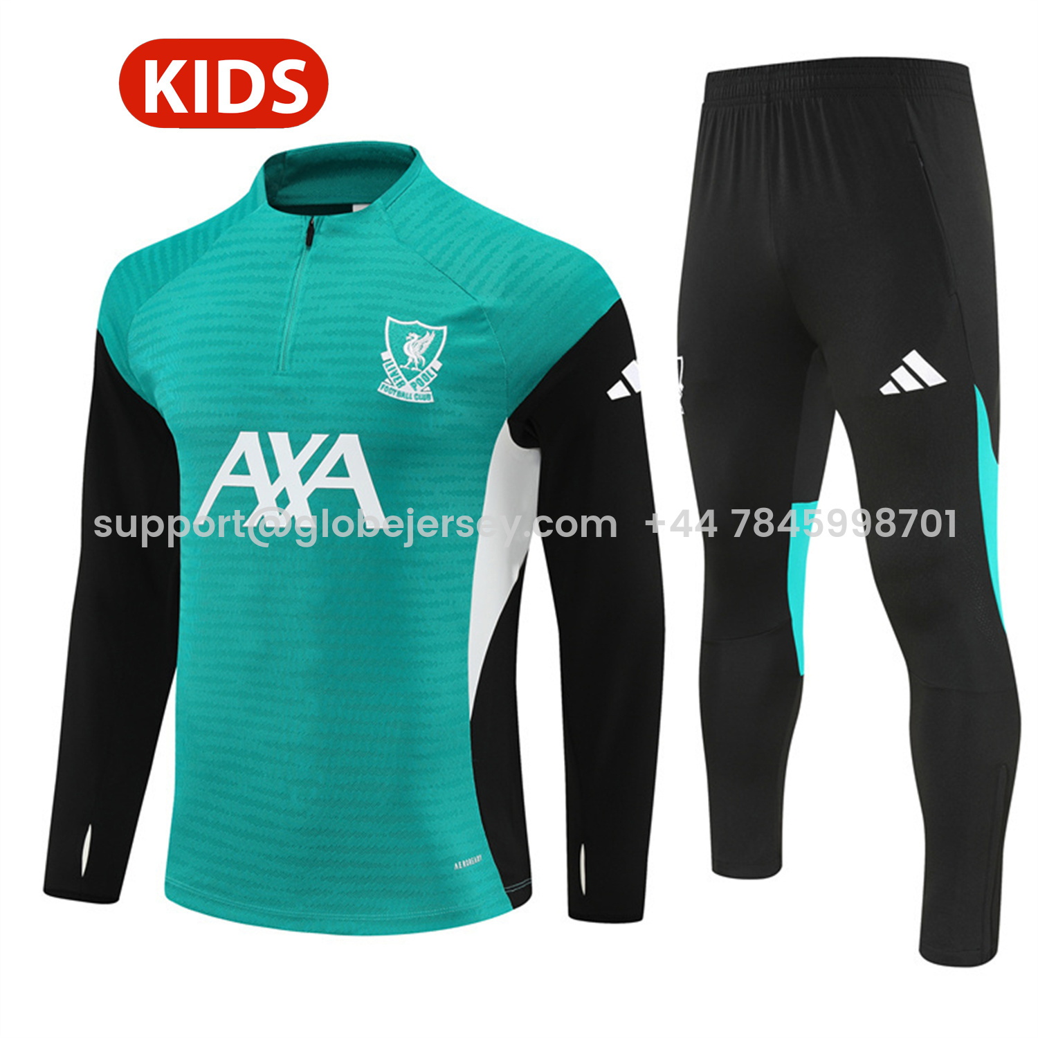 Liver.pool 25-26 Kids Long Sleeve Training Set - Player Version - Green Top and Black Pants