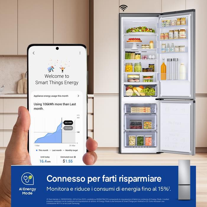 SAMSUNG - Frigorifero combinato RB38C600DSA/EF ClasseD 390lt-SILVER INOX