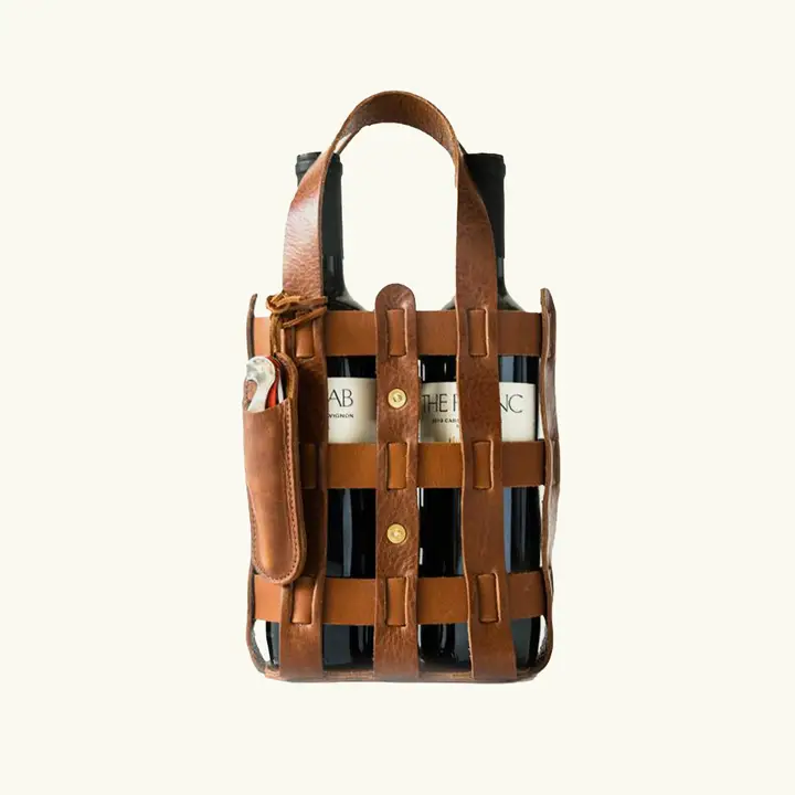 Full-Grain Leather Wine Tote – Gift Bag