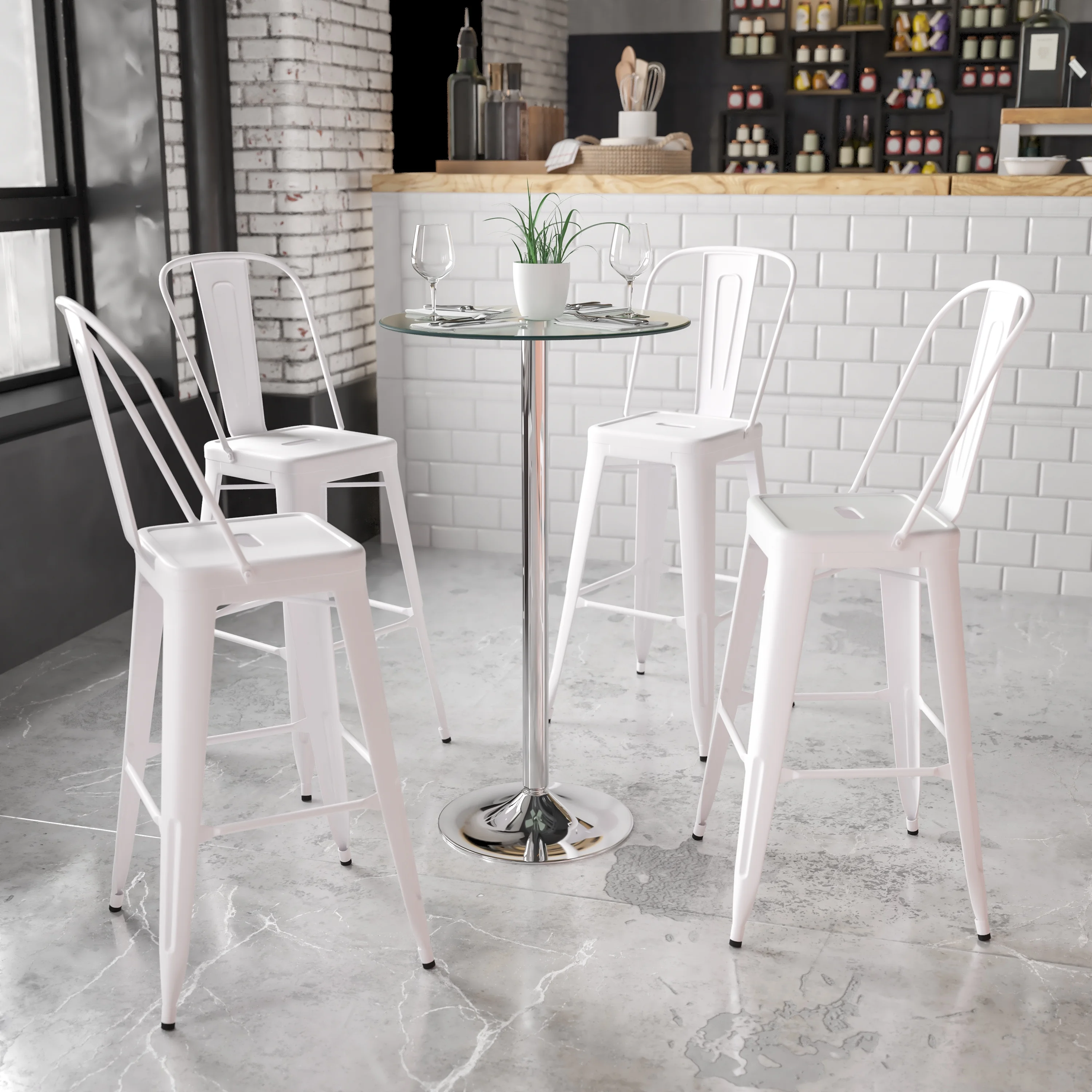 Flash Furniture 23.75'' Round Glass Table with 41.75''H Chrome Base