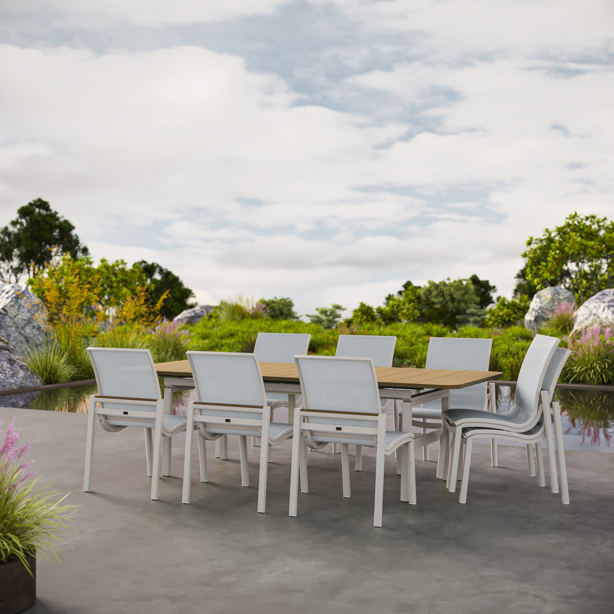 Agio Morien 9-piece Expanding Outdoor Dining Set with Stacking Chairs