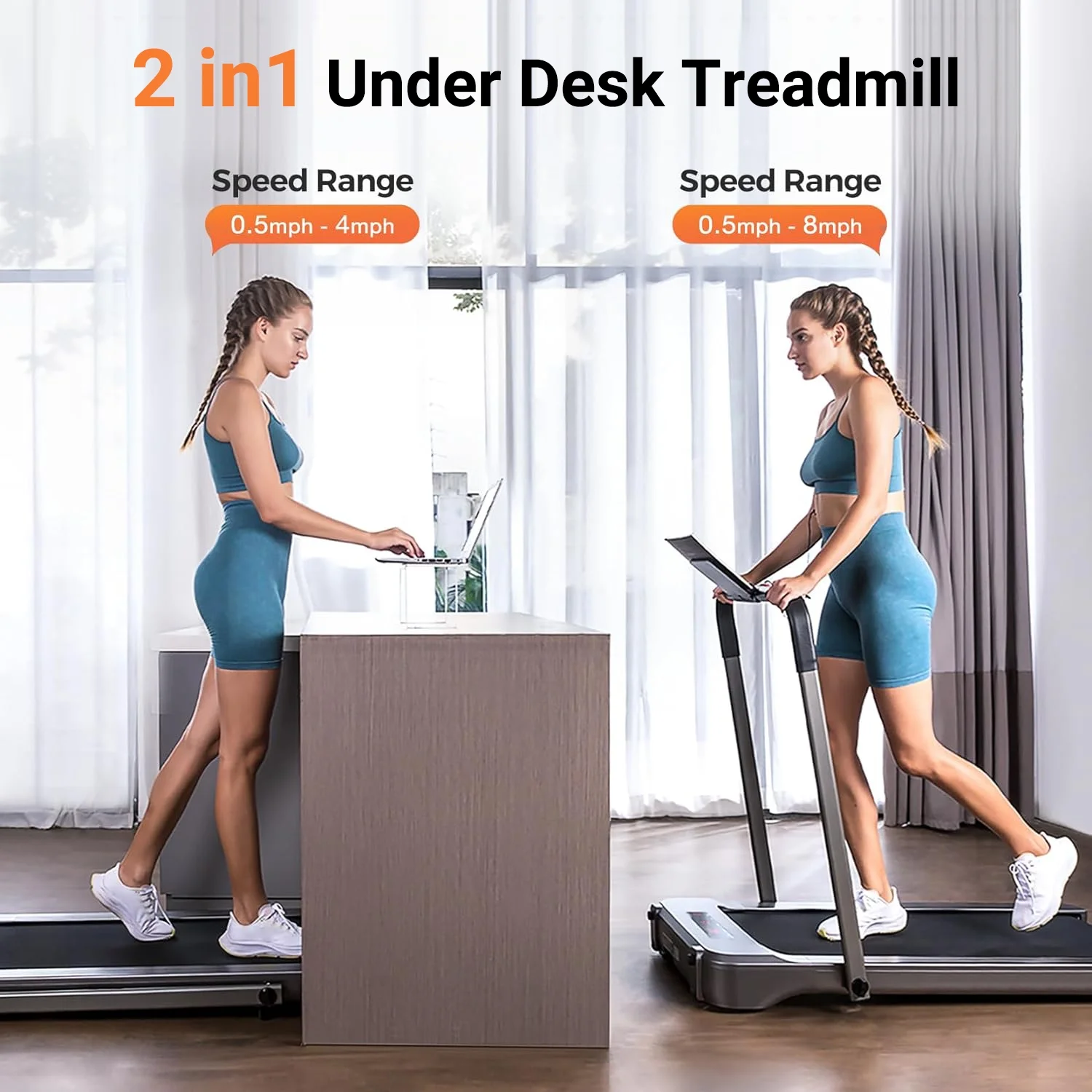 Foldable Treadmill, Dprodo 2-in-1 Walking Pad 3.0HP Under Desk Treadmill, Widened 18.1 inche Running Belt,Speeds 0.5-8Mph Exercise Treadmill 350 lbs Capacity with App Connection, Remote