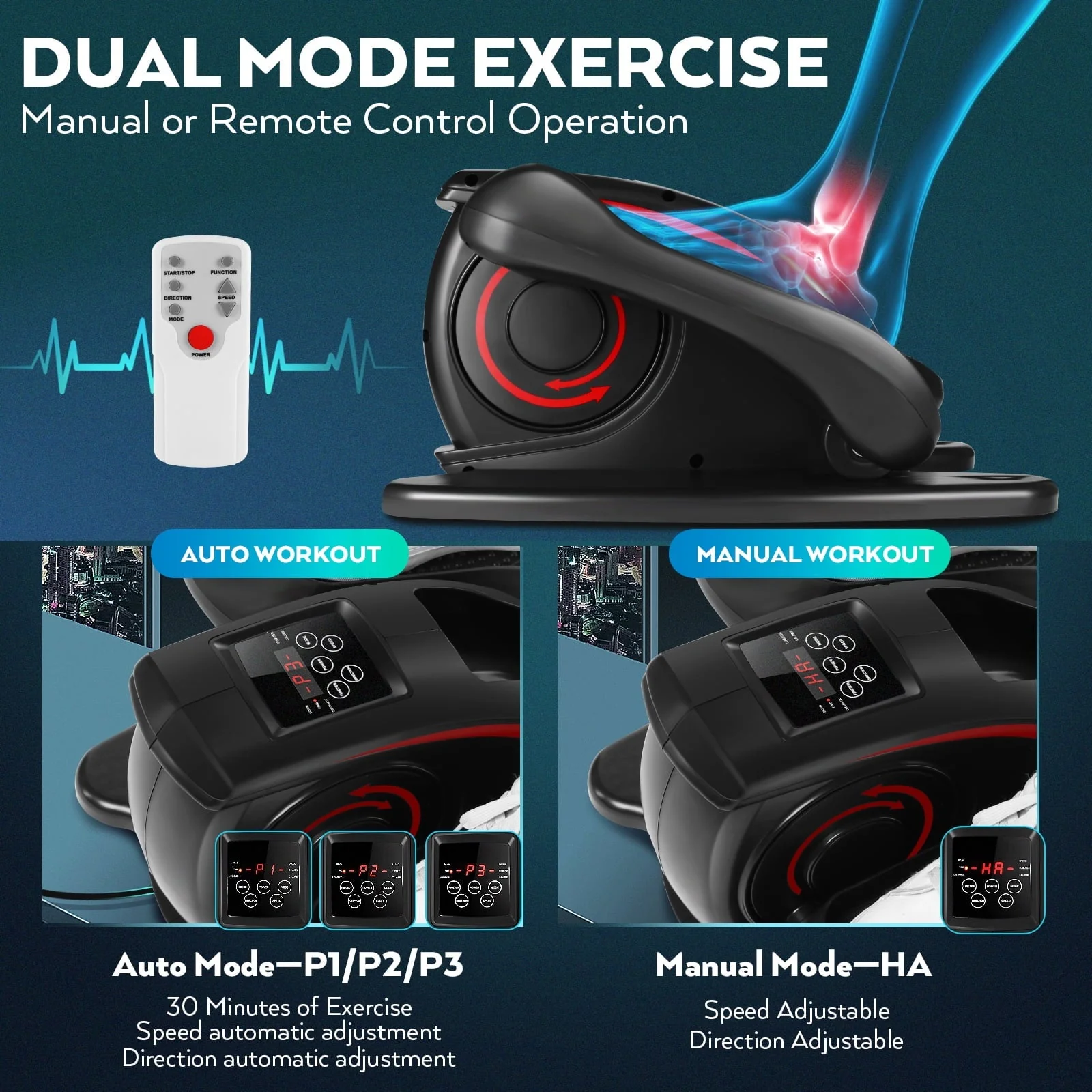 VIBESPARK Under Desk Elliptical Pedal Exerciser Seated Elliptical Machines with Remote & Data Monitor, Mini Elliptical Trainer for Home Use, Office, Gifts for Parents
