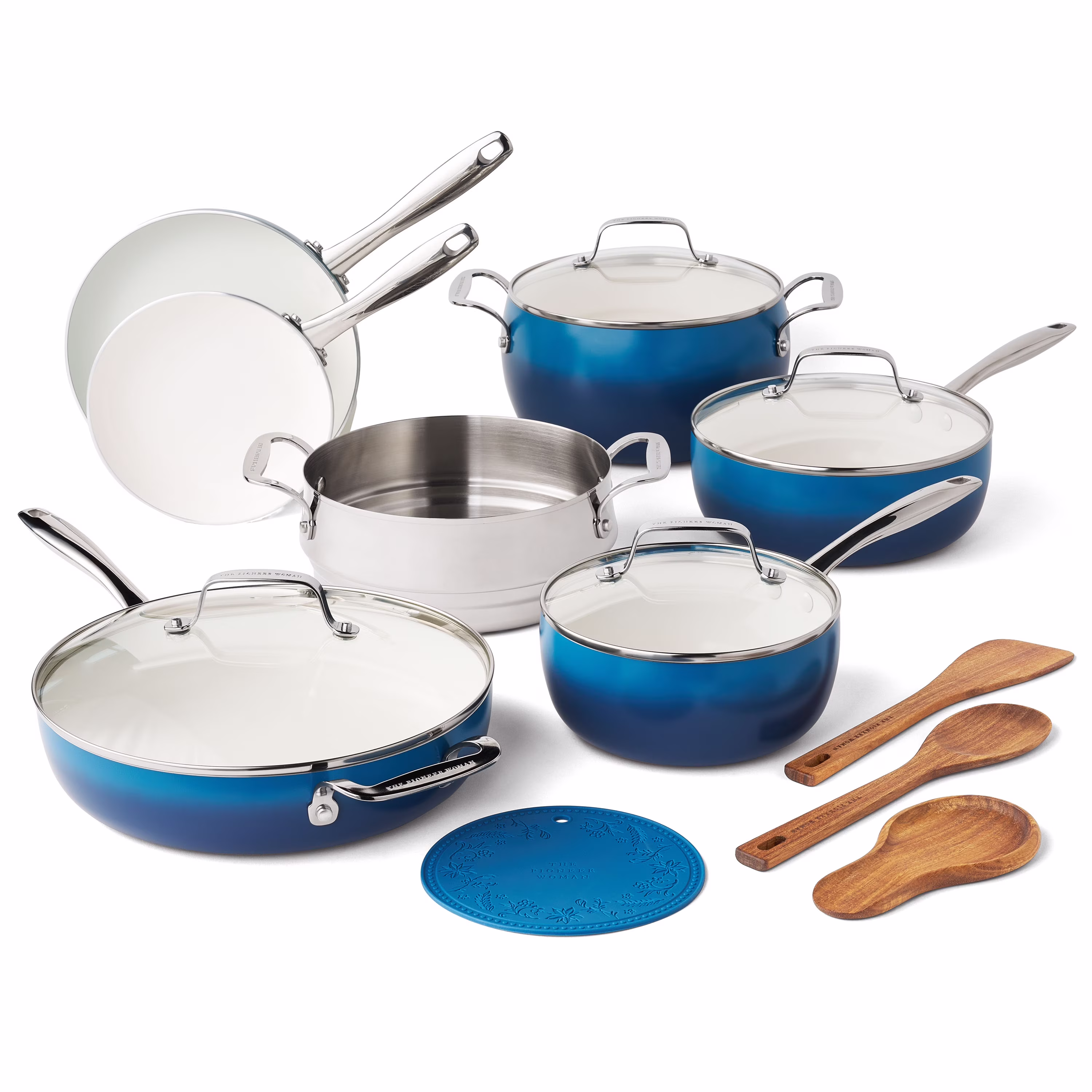 The Pioneer Woman Harlow 15-Piece Cookware Set, Ceramic Non-Stick Pots and Pans Set, Taupe