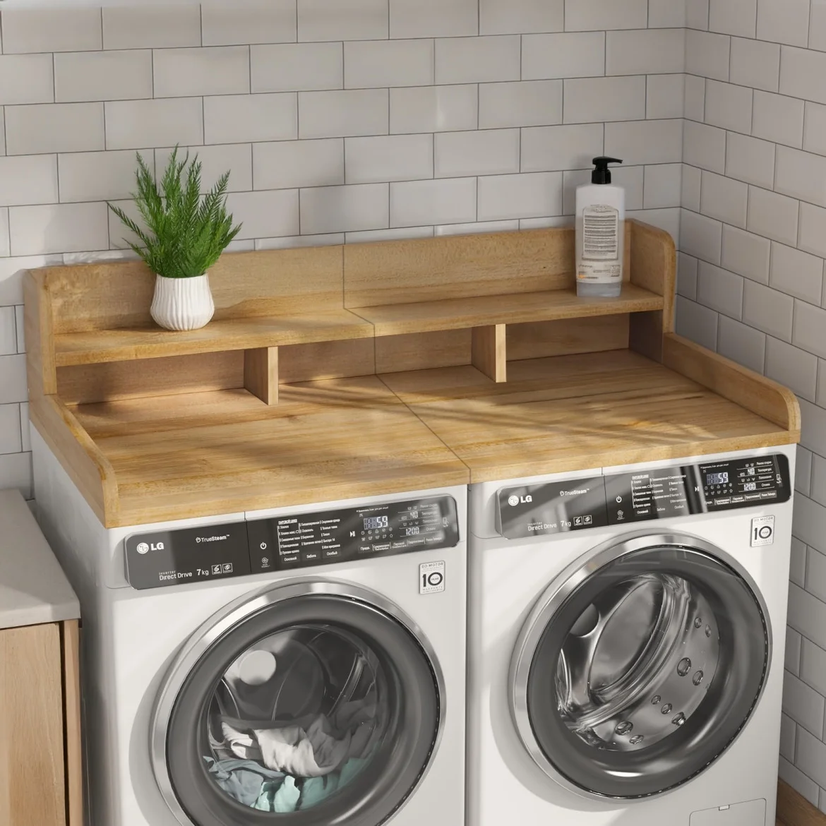 Modern Washer Dryer Countertop with 2-Tier Shelf,Laundry Room Countertop Organization Storage with 2.75