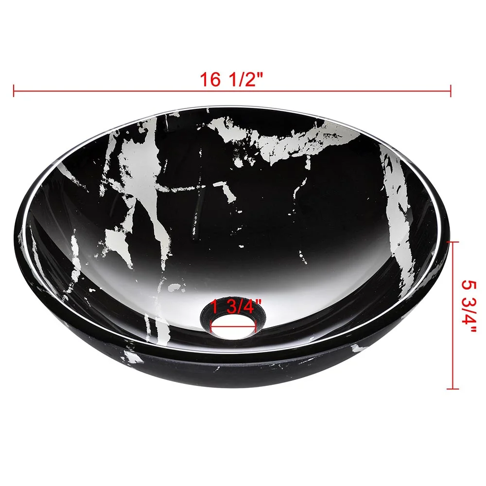 Aquaterior Tempered Glass Round Vessel Sink Artistic Marbling Pattern Above Counter Bathroom Lavatory Vanity Bowl Basin