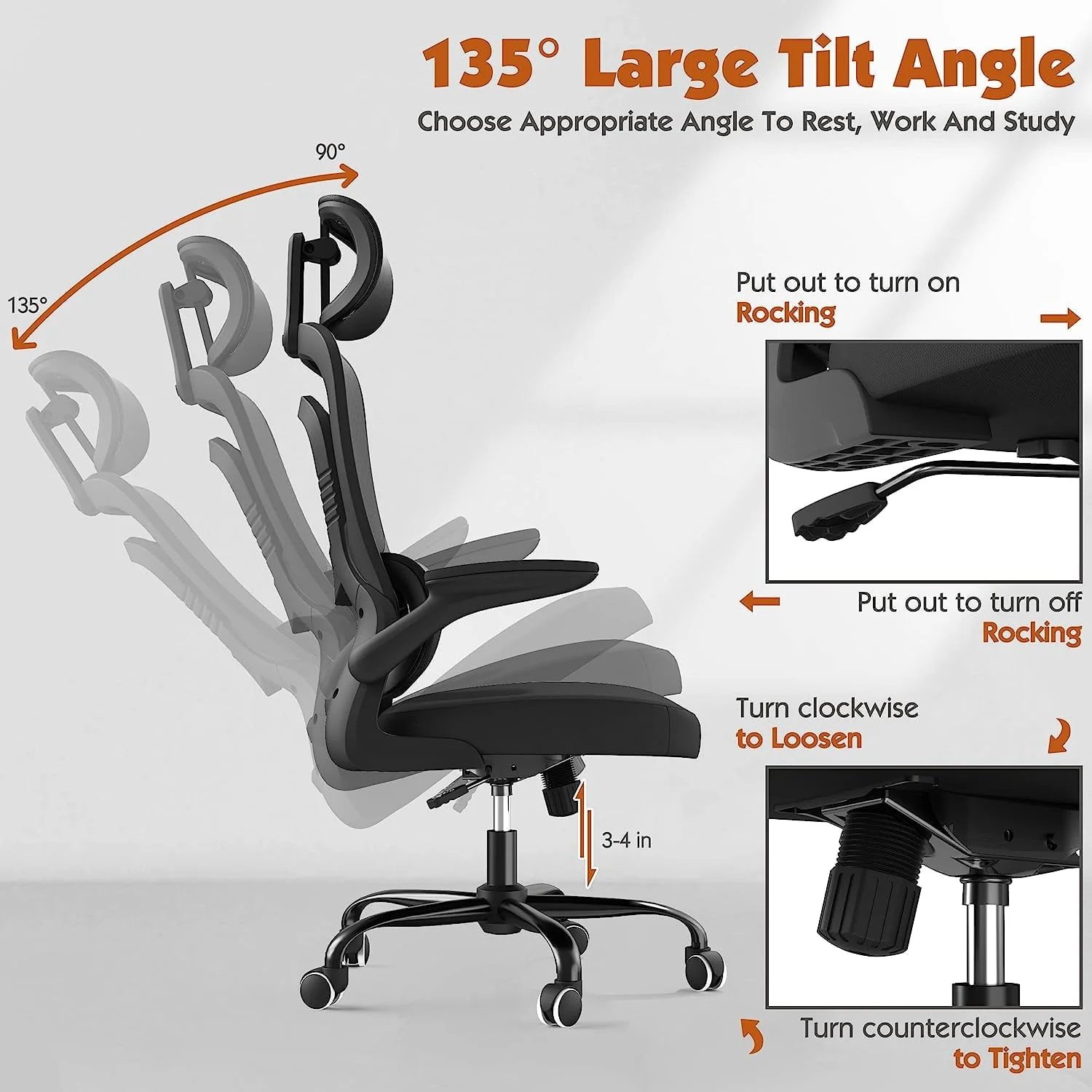 Blarity Ergonomic Office Chair, High Back Mesh Desk Chair with Lumbar Support and Adjustable Headrest