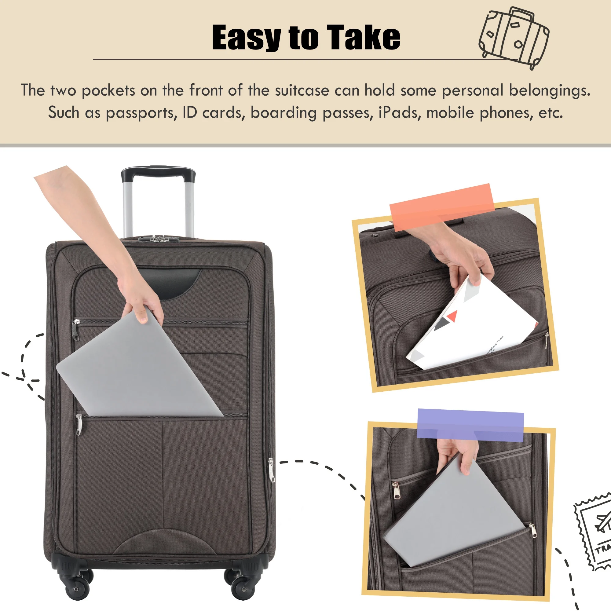 EUROCO 3 Piece Softside Luggage Set,Expandable Suitcase Set with TSA Lock and Spinner Wheels,Lightweight Suitcase for Men Women(20