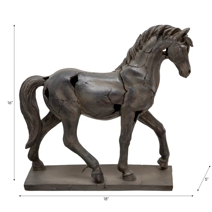 Resin Cracked Horse Sculpture Home Decor - Brown, 16 in.