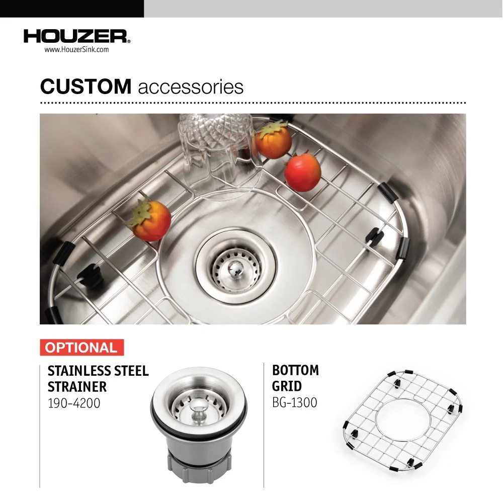 Houzer Hospitality 15 in Stainless Steel Topmount Single Bowl Bar Sink - 1515-6BS-1