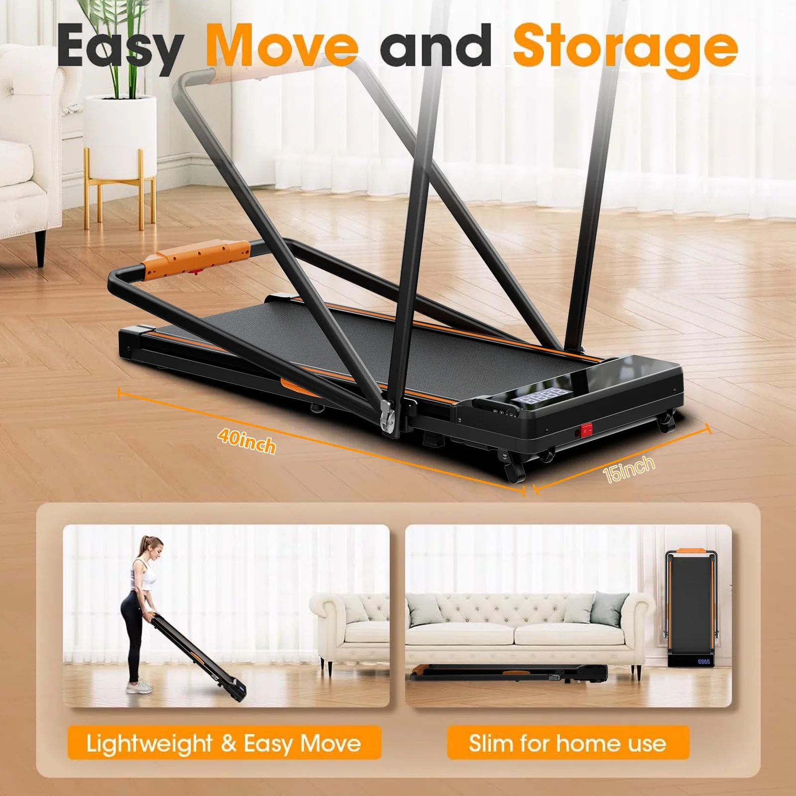 CoolHut Walking Pad, Under Desk Treadmill, 4-in-1 Home/Office Treadmill, Compact and Portable Foldable Treadmill, No Installation, Low Noise, LED Display,300 lb. Capacity with Remote Control