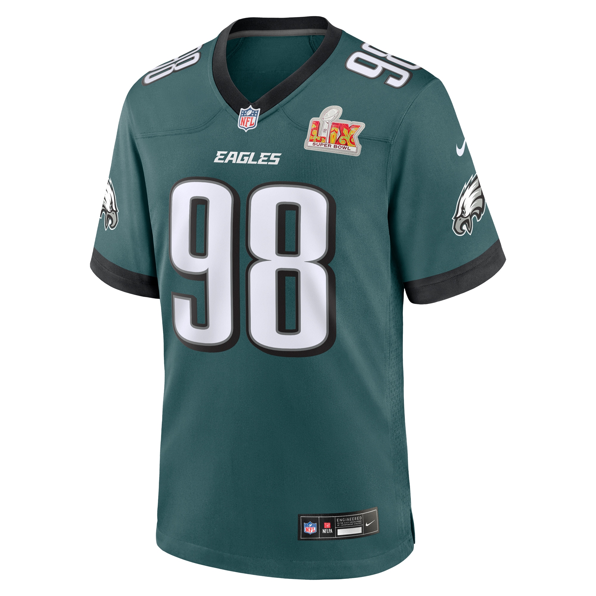 Philadelphia Eagles Jalen Carter Midnight Green Super Bowl LIX Game Jersey