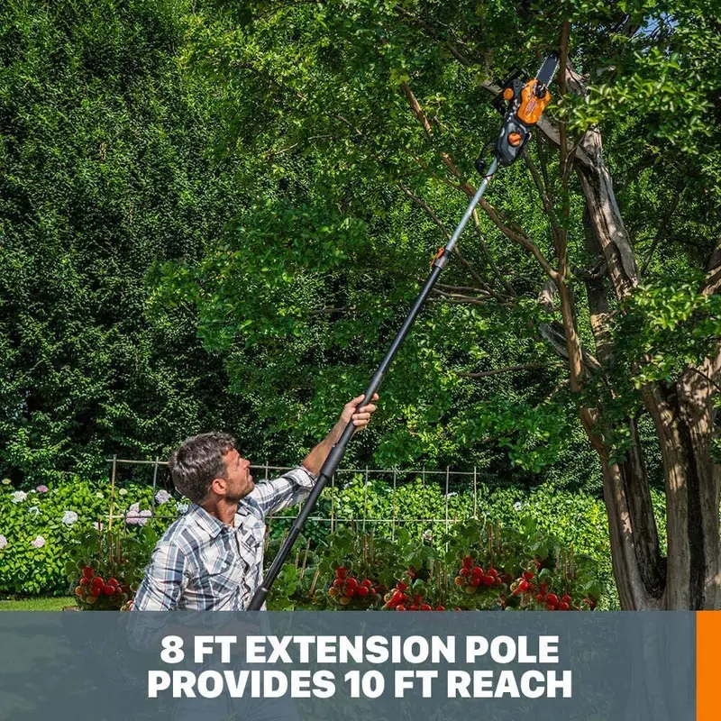 2-in-1 Electric Pole Saw & Chainsaw Trimmer – Auto-Tension. Corded Power Tool