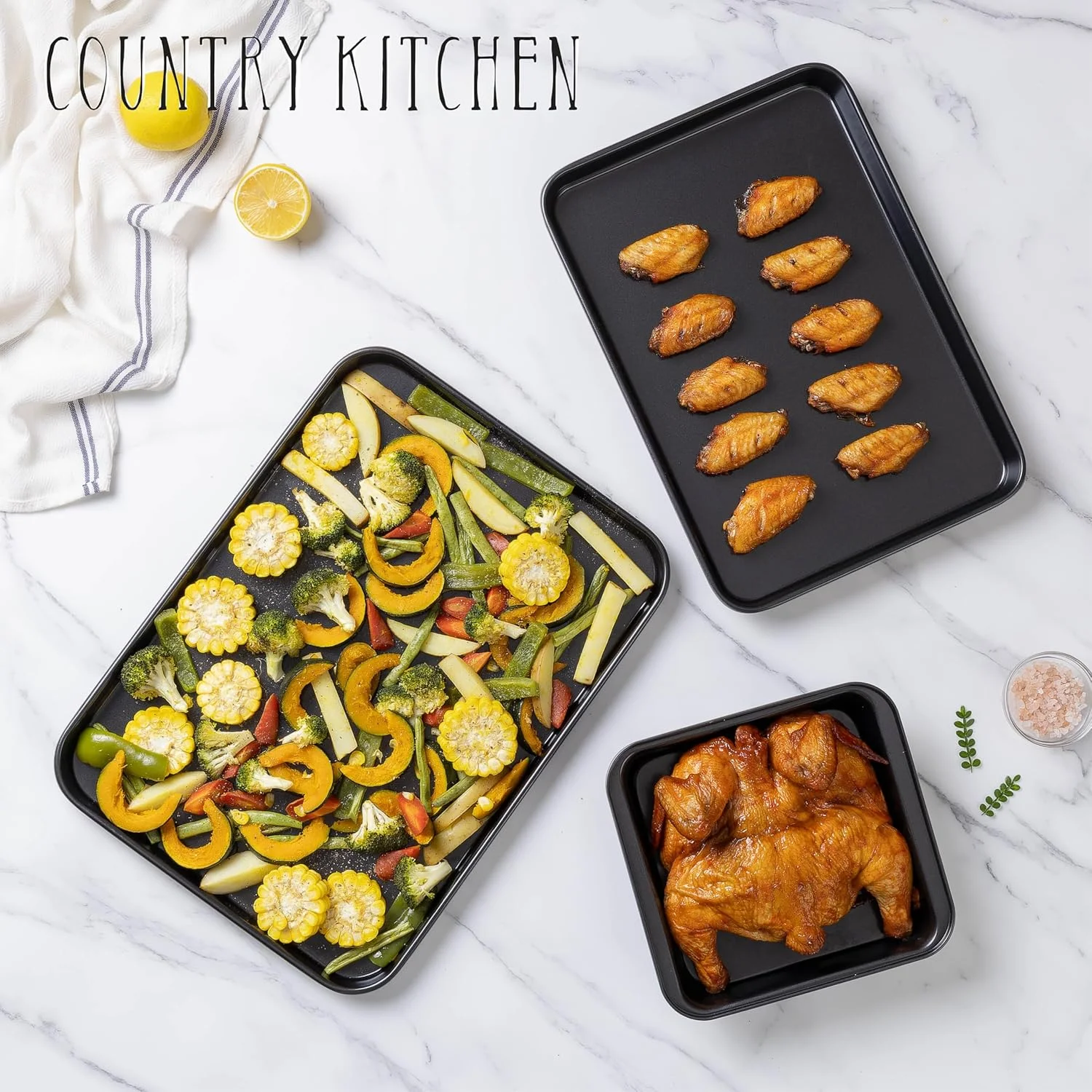 Country Kitchen 13-Piece Nonstick Cookware and Bakeware Set - Pots and Pans Collection with Stackable Design, Cream