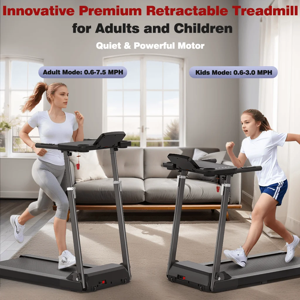 [TREADMILL CLEARANCE] FYC 2.5HP Folding Treadmill with Adjustable Height Desk & Incline - Compact Electric Treadmill Bluetooth Speaker for Running Walking Foldable Portable  (Silver)