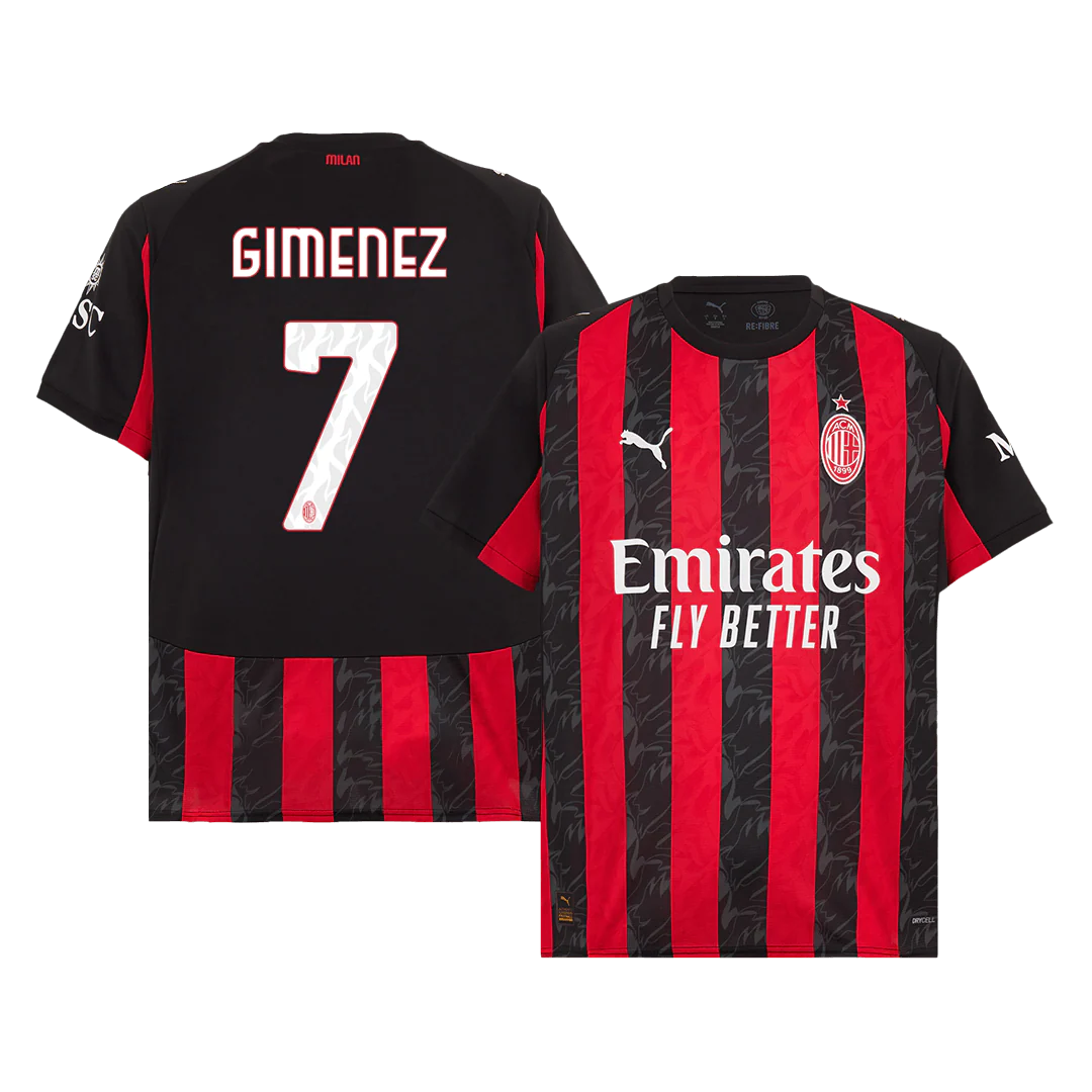 GIMENEZ #7 AC Milan Home Soccer Jersey 2025/26 Red&Black