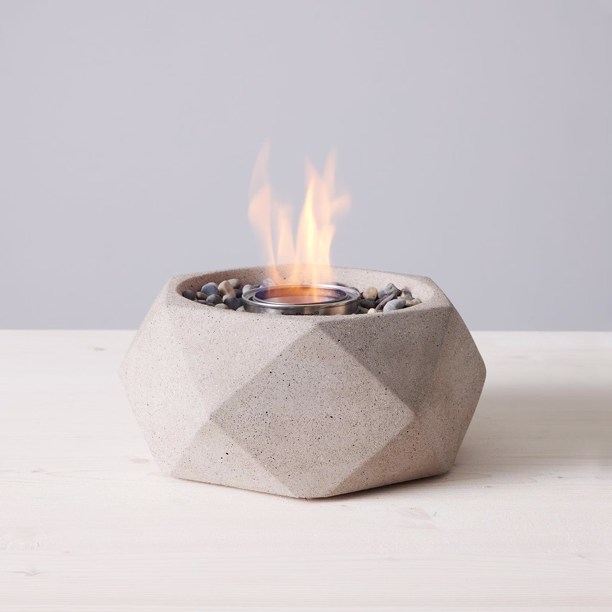 TerraFlame Basin Table Top Fire Bowl Gel Fuel - Stone Cast - White