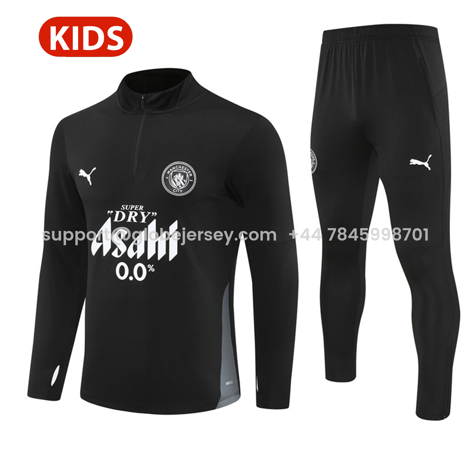 Manchester City 25-26 Kids Long Sleeve Training Set - Black Top & Black Pants