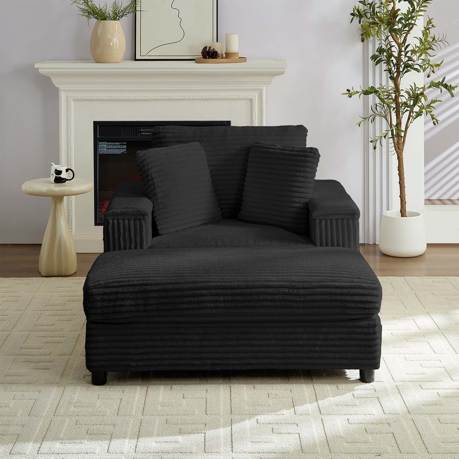 Mjkone Oversized Accent Chair?with Ottoman for Living Room, Single Indoor Lounge Sofa Armchair with Storage Armrests,Green