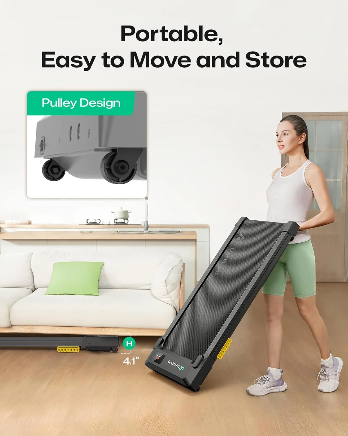 UREVO Spacewalk E1L Smart Walking Pad, Compact Under Desk Treadmill with Double Shock Absorption, Quiet Operation, Workout APP with Track Insights and MIIT Mode, Remote or APP Control for Home Office