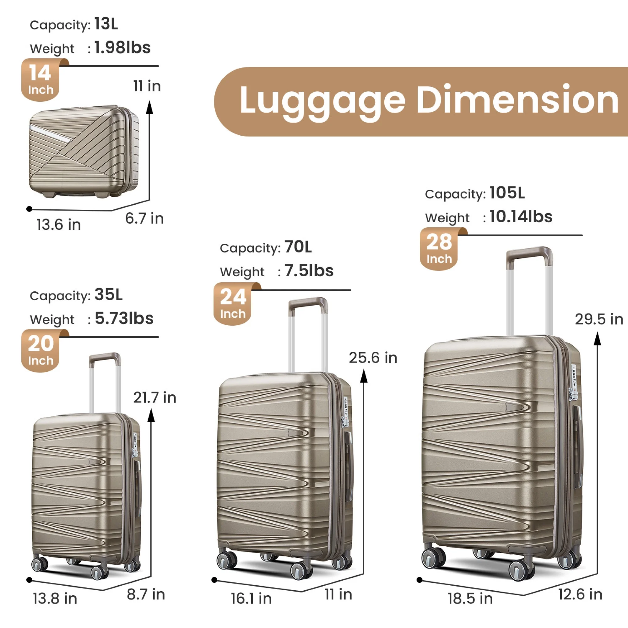 Luggage 4 Piece Sets(14/20/24/28), Hard Shell Lightweight TSA Lock Carry on Expandable Suitcase with Spinner Wheels