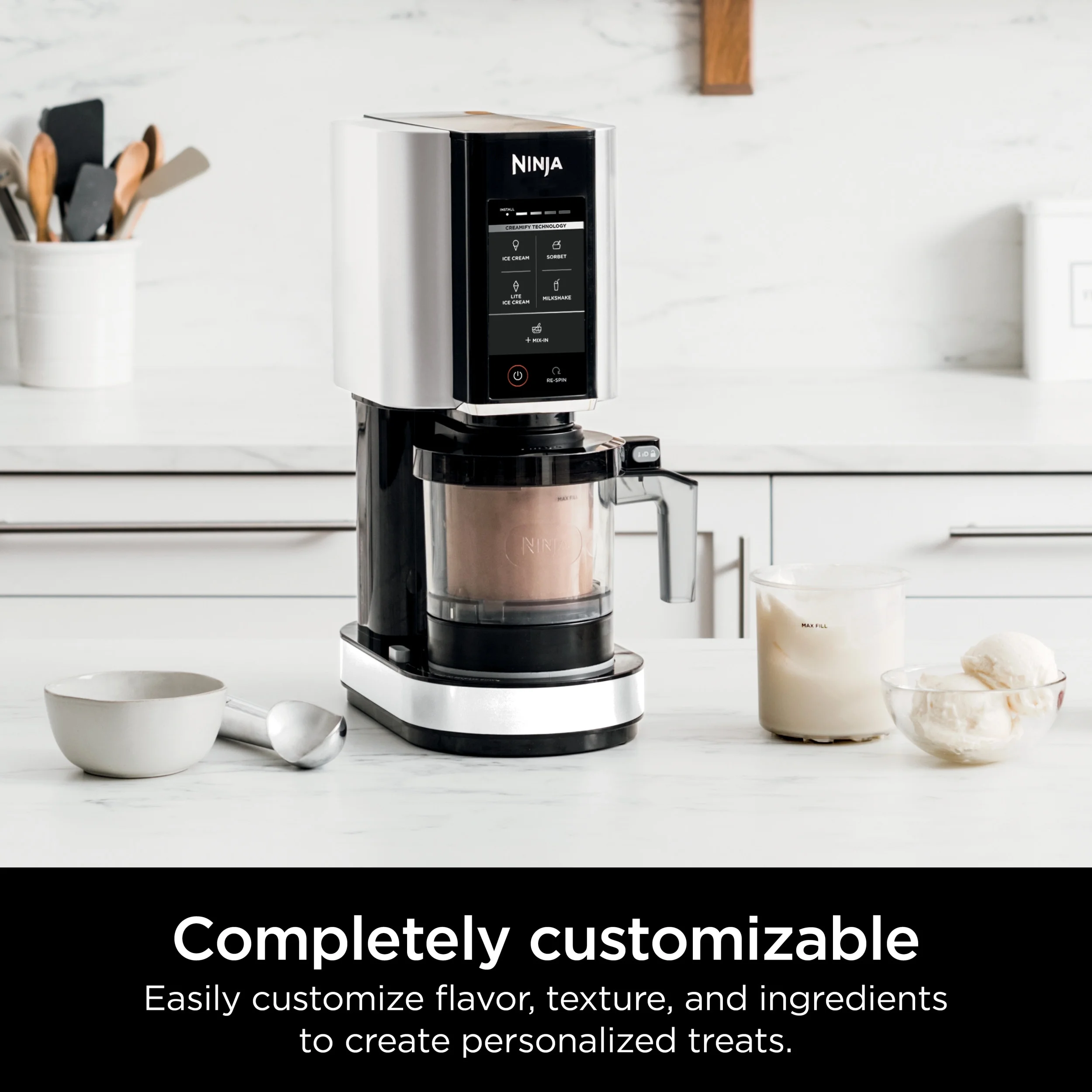 Ninja CREAMi Ice Cream Maker, for Gelato, Mix-ins, Milkshakes, Sorbet, Smoothie Bowls & More, 5 One-Touch Programs, with (2) 16 oz Pint Containers & Lids, Perfect for Kids, White, NC300WH