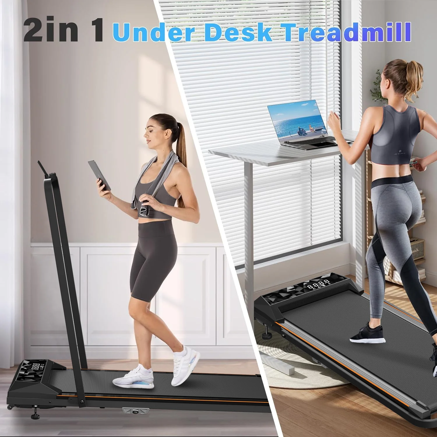 CoolHut Walking Pad, Under Desk Treadmill, 4-in-1 Home/Office Treadmill, Compact and Portable Foldable Treadmill, No Installation, Low Noise, LED Display,300 lb. Capacity with Remote Control