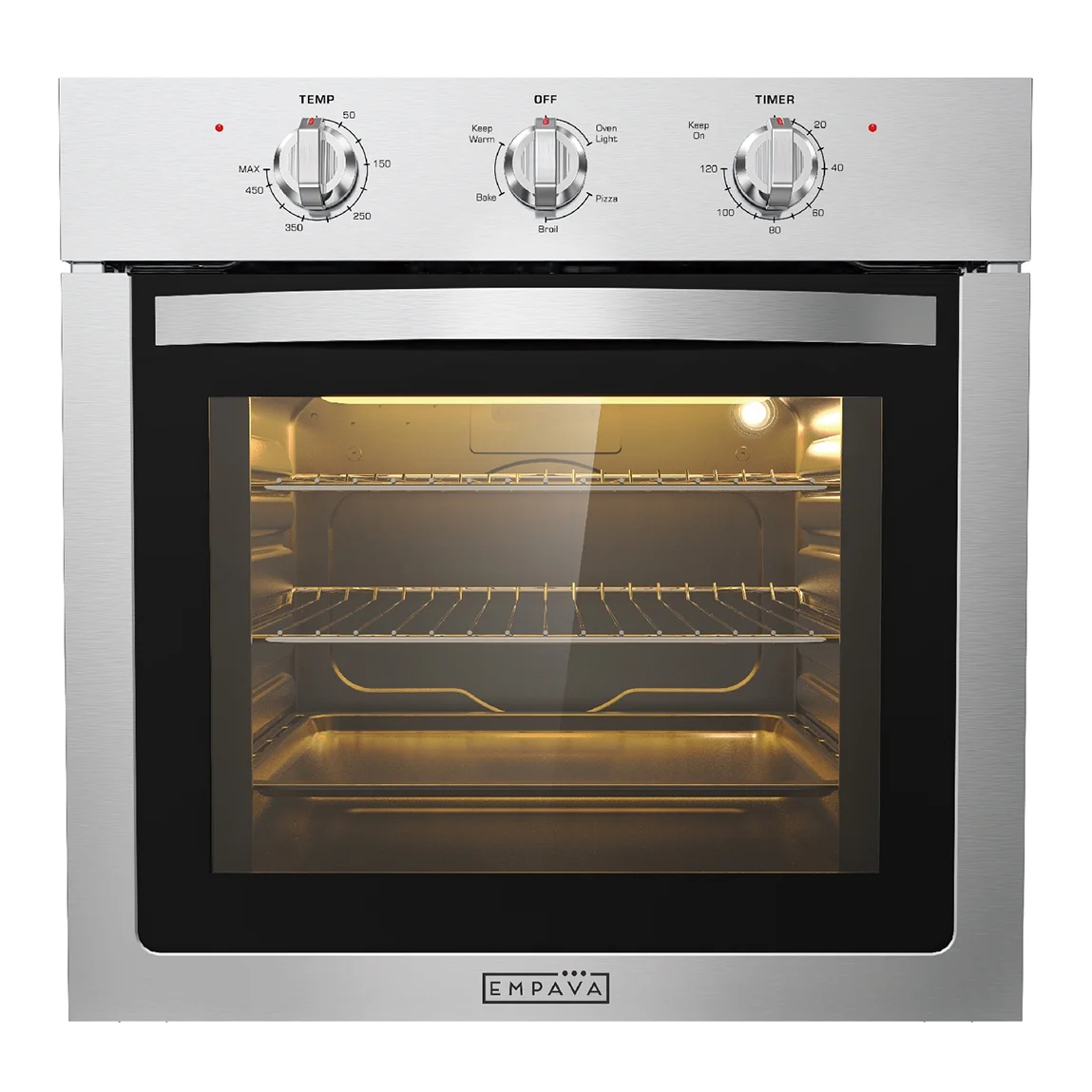 Empava 24 inch Electric Single Wall Oven, Stainless Steel Built-in Wall Oven, Mechanical Knobs Control, 24WOE40L