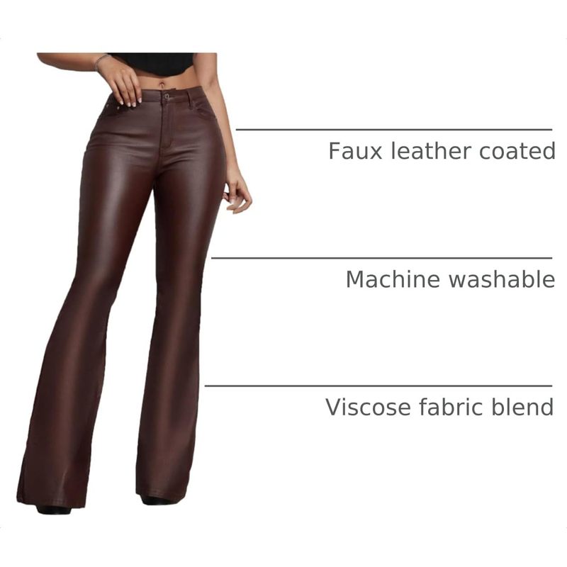 Women's Faux Leather Coated Flare Pants Mid Waist