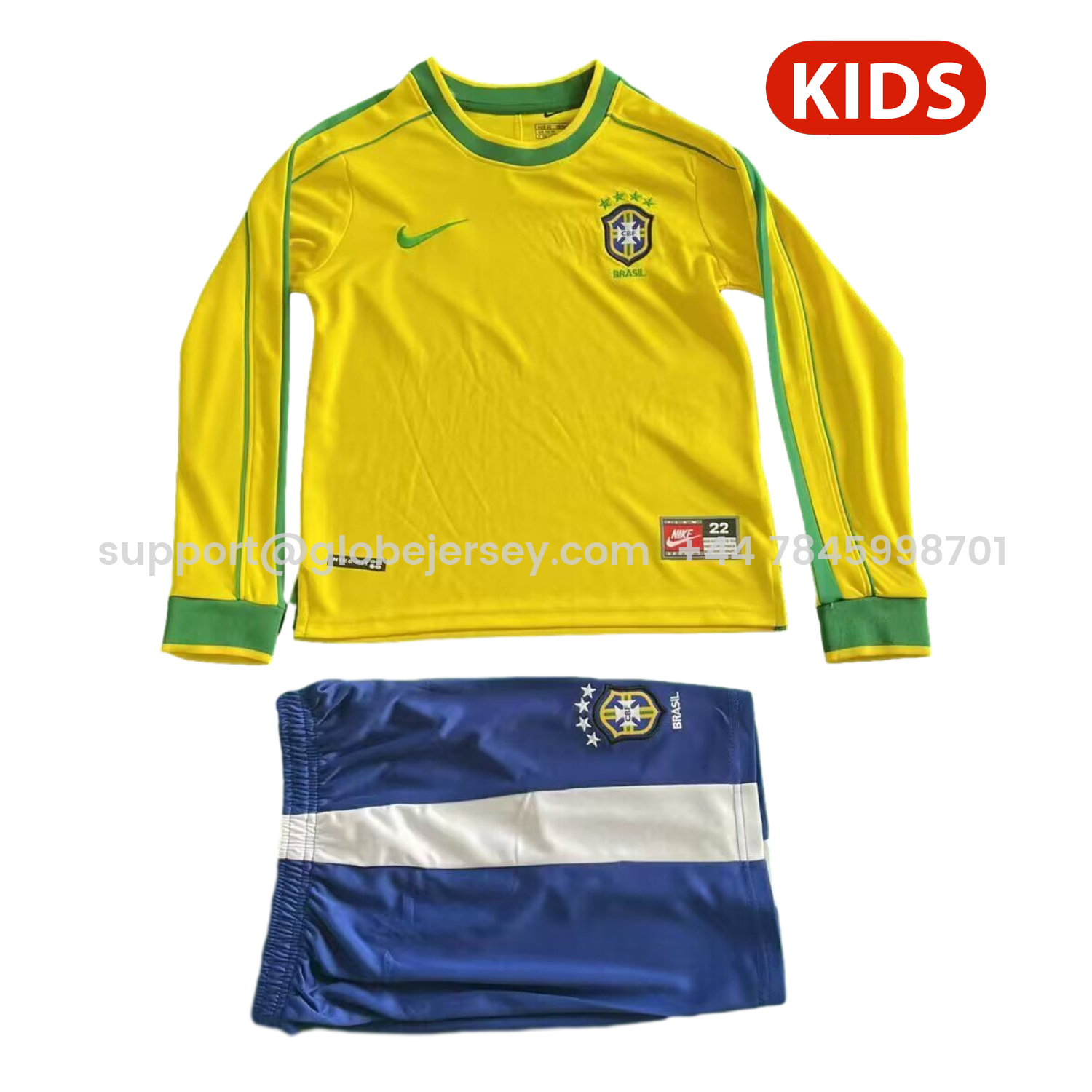 Retro Brazil 1998 Home Long Sleeves Kids Kit