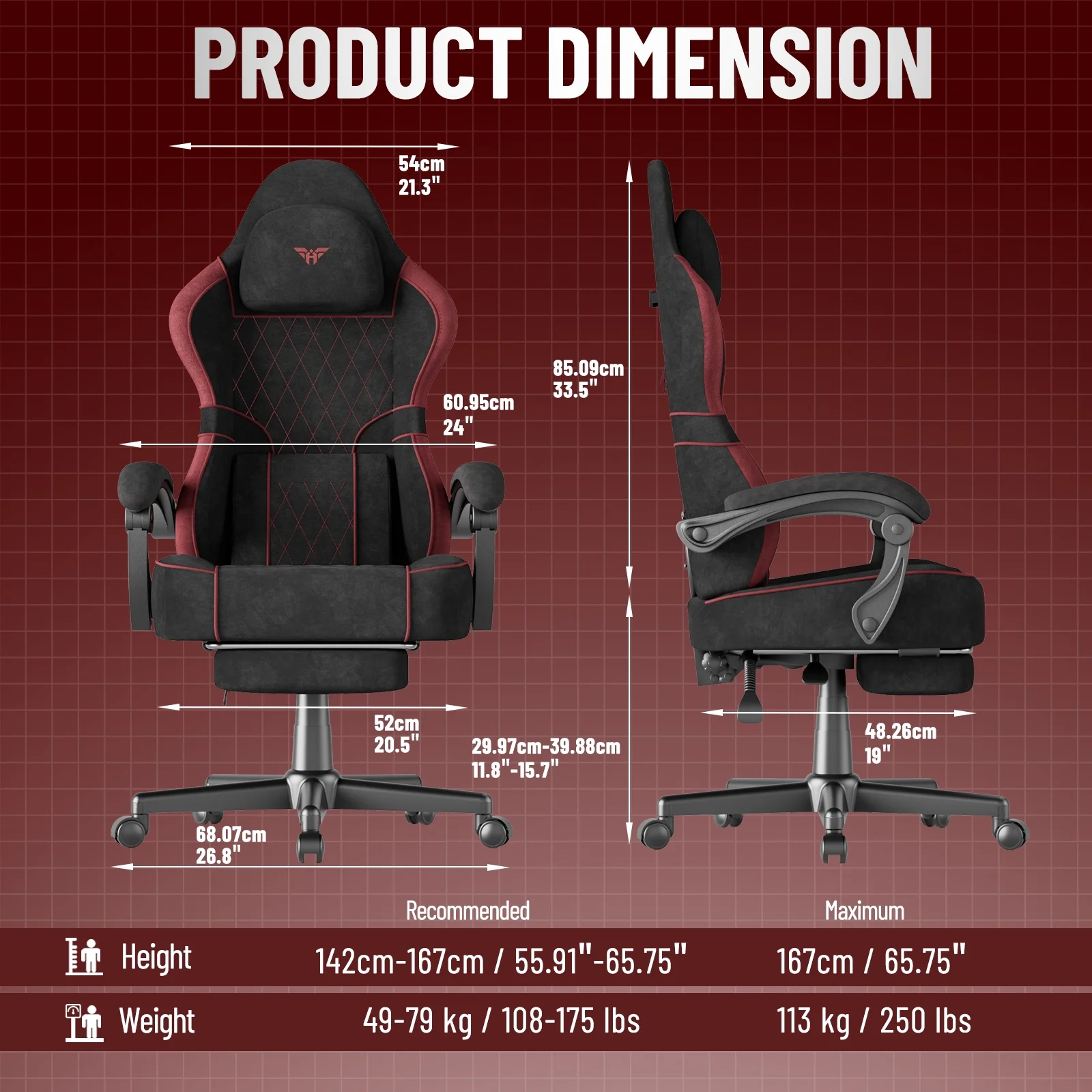 Huracan Velvet Fabric Gaming Chair for Adult Adjustable Height Video Gamer Chair with Footrest&Massage Lumbar Cushion High Back Computer Deak Chair for Office Home,Black?