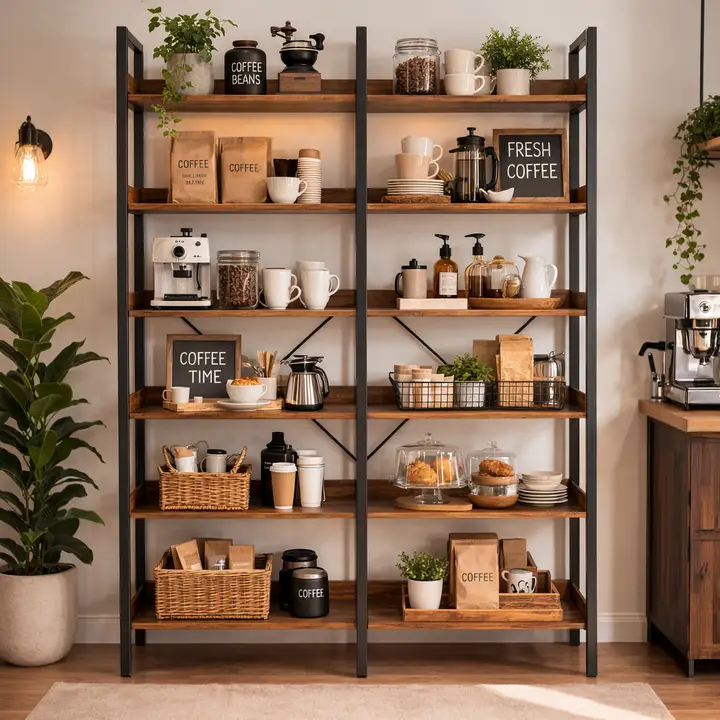 Urban Café Industrial 6-Tier Display Shelf Bookshelf, Brown