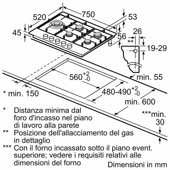BOSCH - Piano cottura a gas PCS7A5I90 75 cm-Inox
