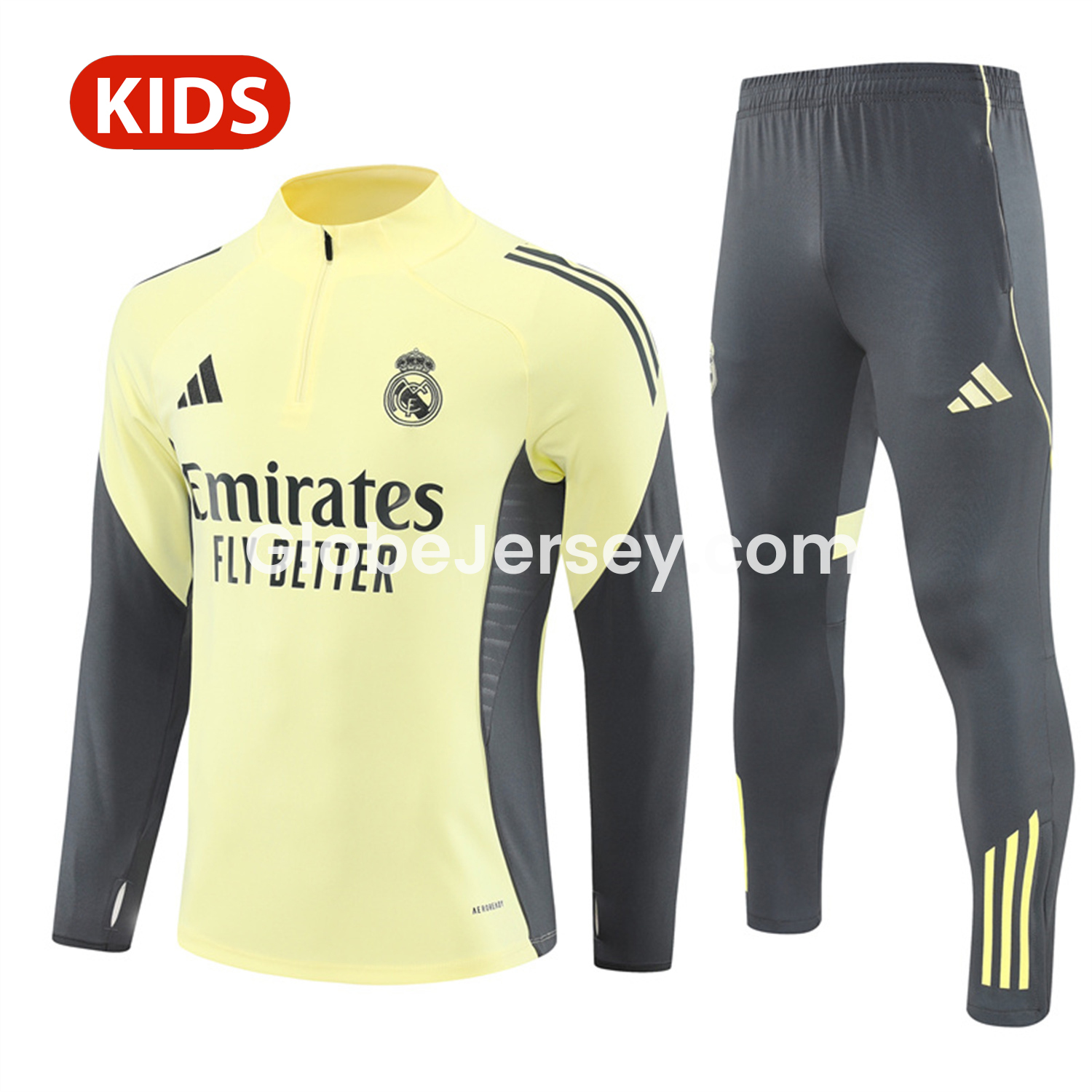 Real Madrid 25-26 Kid Long Sleeves Training Set - Yellow Top & Gray Pants