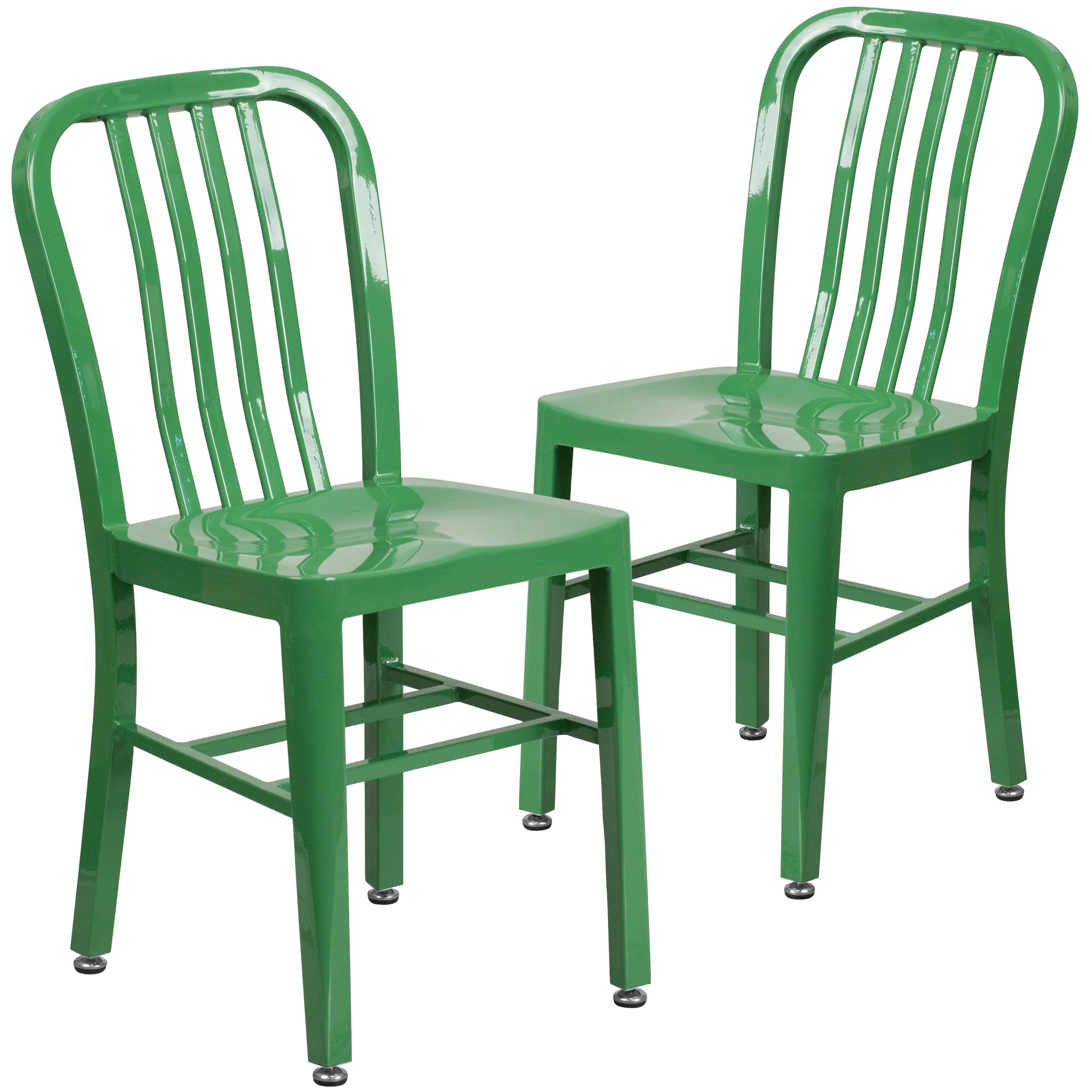 BizChair Commercial Grade 2 Pack Green Metal Indoor-Outdoor Chair