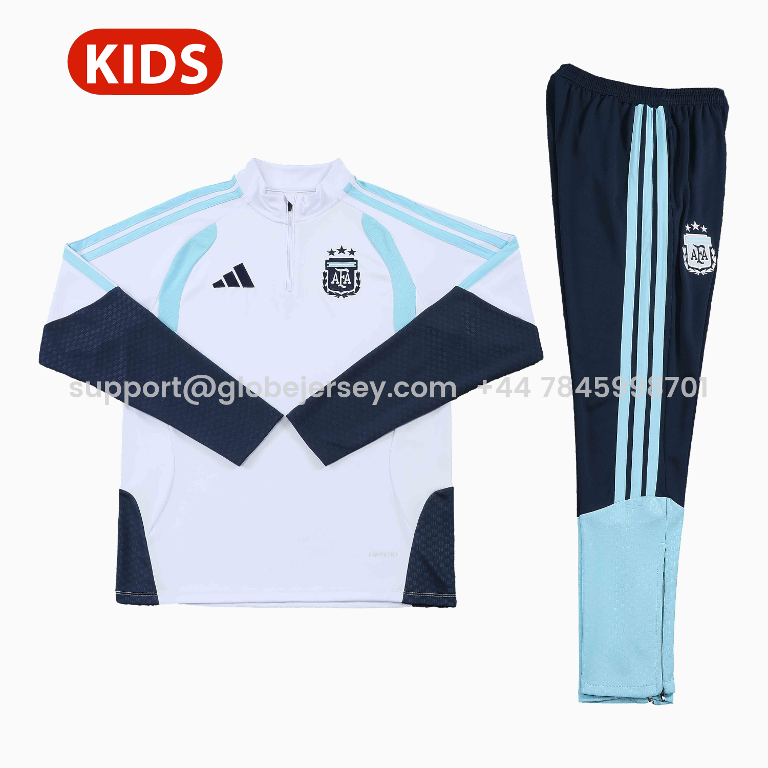 Argentina 2026 Kids Long Sleeve Training Set - White Top & Black Pants