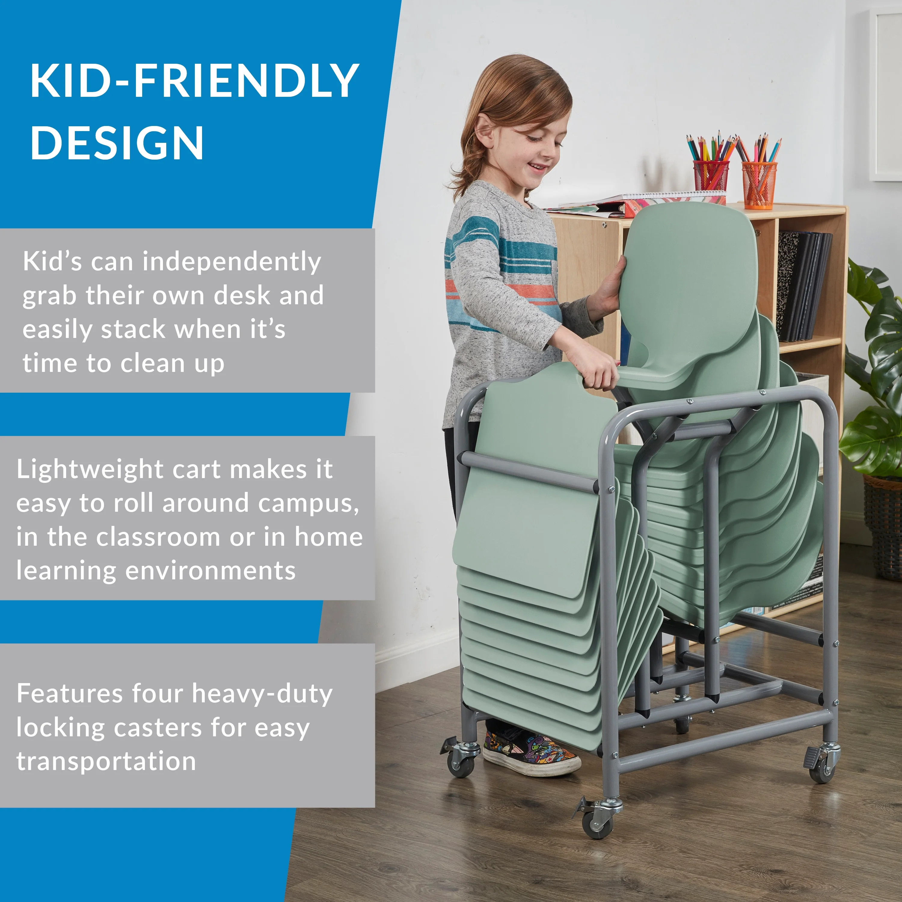 ECR4Kids The Surf Portable Lap Desk with Mobile Storage Cart, Blue, 10-Pack