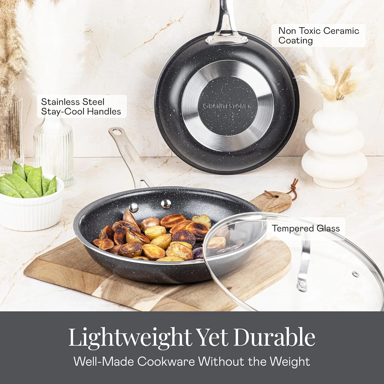 Granitestone 20 Pc Ceramic Cookware Set Nonstick, Pots and Pans Set Non Stick for Kitchen with Bakeware and Utensils, Ceramic Pan Set, Non Toxic Cookware Sets, Oven & Dishwasher Safe, Black
