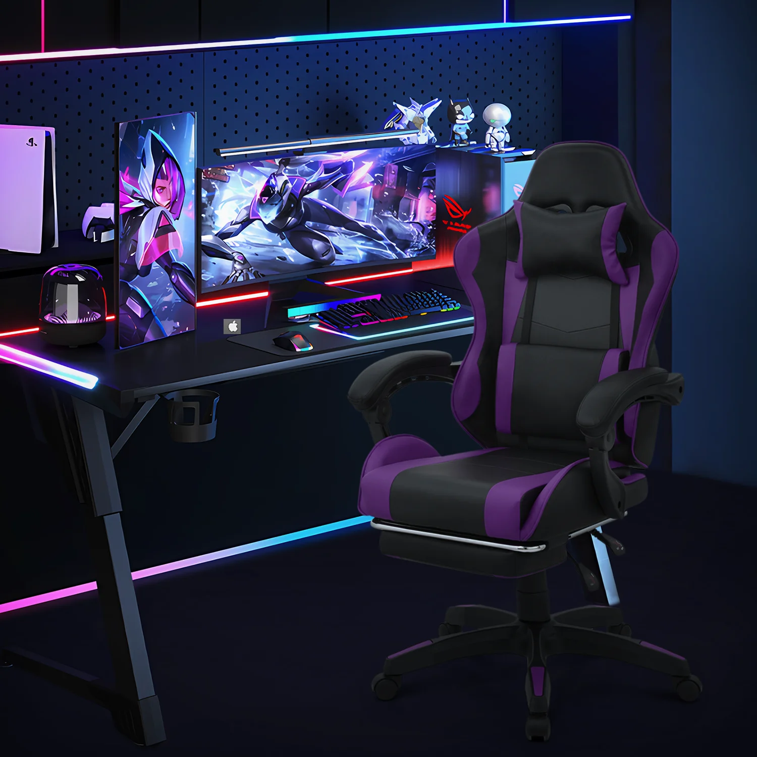 Magshion Adjustable Gaming Chair, Ergonomic PC Computer Seat with Headrest and Lumbar Support for Adults Teens Desk Chair, Black